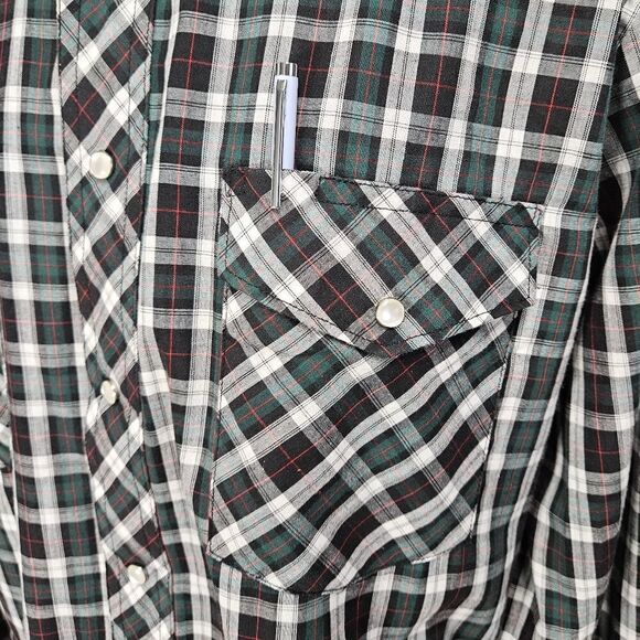 Wrangler Vintage Western Pearl Snap Plaid Button Up Men's Medium Red Green Black - Picture 7 of 10